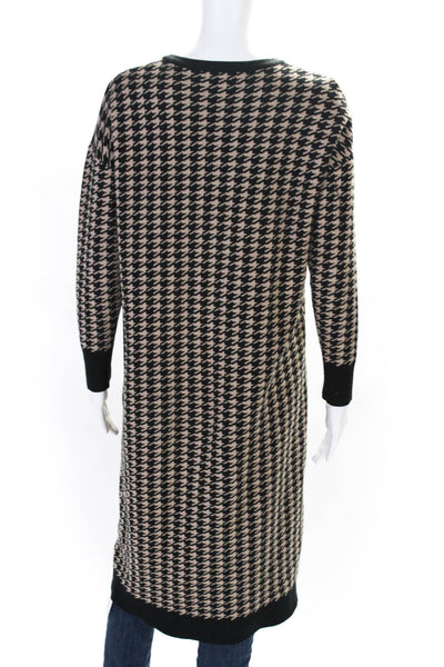 Harper Womens Button Front Houndstooth Long Cardigan Sweater Black Brown Small