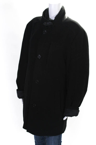 Lief Horsens Mens Button Zip Front Mock Neck Coat Black Wool Size 42R