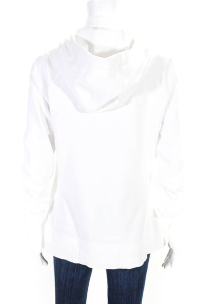 Athleta Womens Front Zip Drawstring Hooded Light Jacket White Cotton Size Large