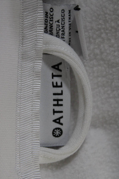 Athleta Womens Front Zip Drawstring Hooded Light Jacket White Cotton Size Large