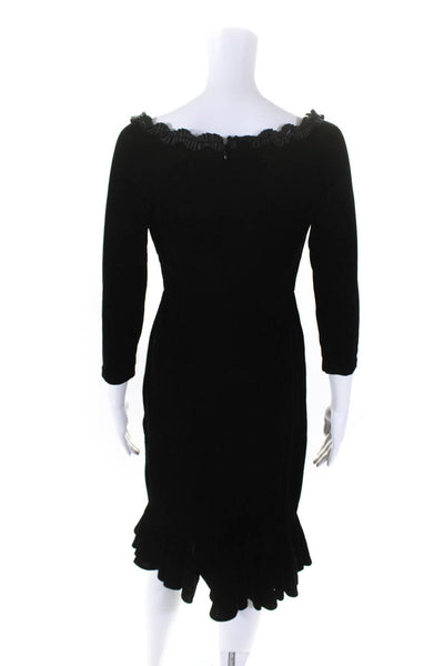 Miss Look Womens Velvet Long Sleeve Ruffle Trim Midi Flounce Dress Black Size 4
