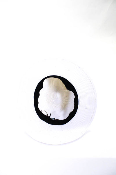 Designer Womens Woven Faux Pearl Detail Adjustable Wide Brim Hat White Size OS