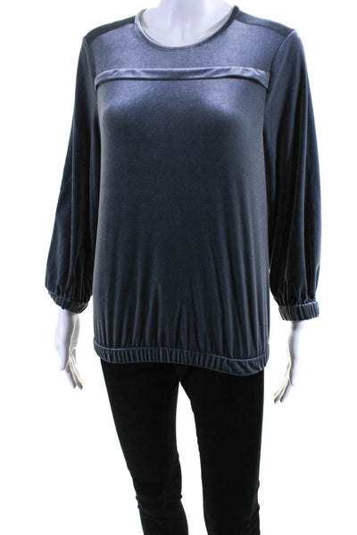 Toccin Womens Velour Round Neck Long Sleeve Pullover Blouse Top Blue Size XS