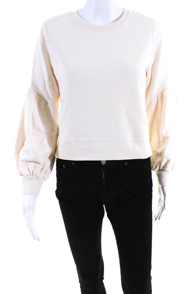 Intermix Womens Cotton Crew Neck Pullover Sweatshirt Top Beige Size S