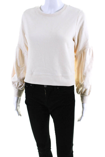 Intermix Womens Cotton Crew Neck Pullover Sweatshirt Top Beige Size S