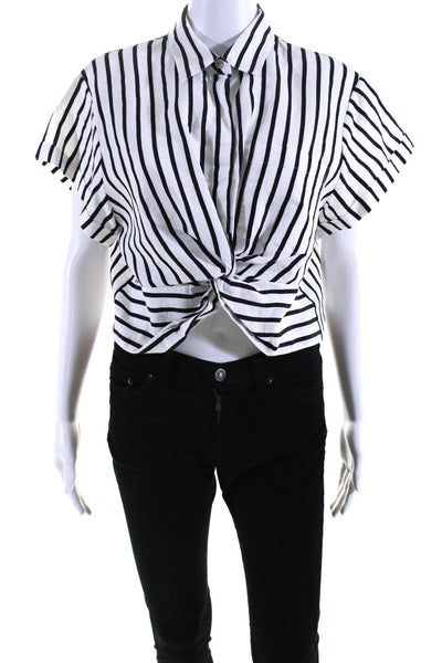 T Alexander Wang Womens White Striped Cotton Short Sleeve Blouse Top Size 10