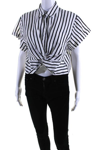 T Alexander Wang Womens White Striped Cotton Short Sleeve Blouse Top Size 10