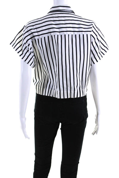 T Alexander Wang Womens White Striped Cotton Short Sleeve Blouse Top Size 10