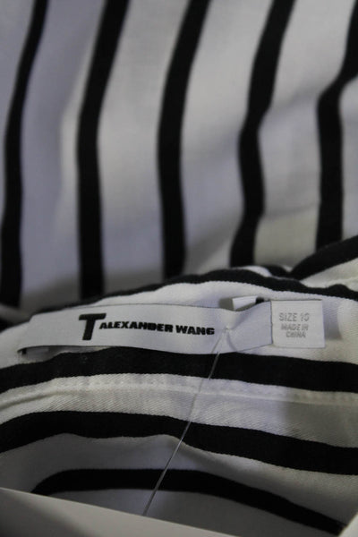 T Alexander Wang Womens White Striped Cotton Short Sleeve Blouse Top Size 10