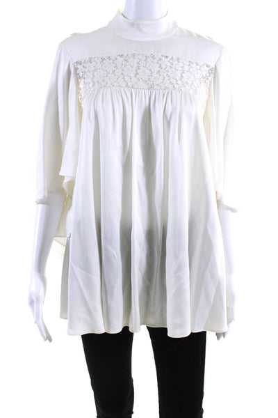 Alexander McQueen Womens Ivory Lace Trim Ruffle 3/4 Sleeve Blouse Top Size 40