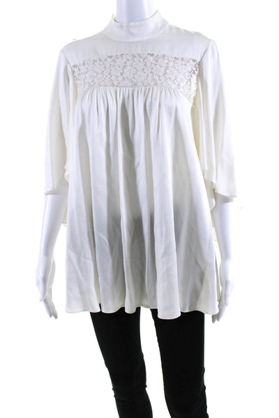 Alexander McQueen Womens Ivory Lace Trim Ruffle 3/4 Sleeve Blouse Top Size 40