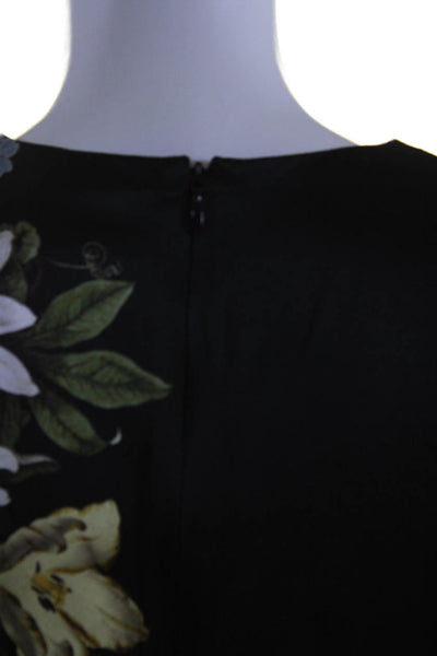 Erdem Womens Black Floral Crew Neck Zip Back 3/4 Sleeve A-line Dress Size S