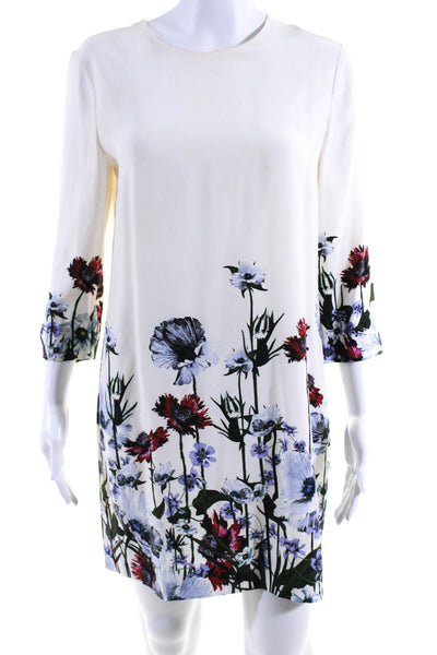 Erdem Womens Ivory Floral Print Crew Neck 3/4 Sleeve A-Line Dress Size S/M