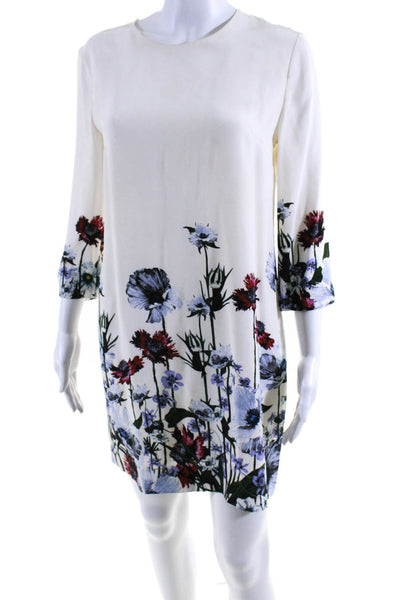 Erdem Womens Ivory Floral Print Crew Neck 3/4 Sleeve A-Line Dress Size S/M