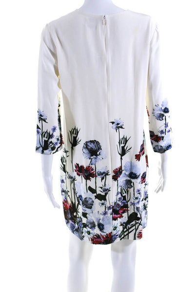 Erdem Womens Ivory Floral Print Crew Neck 3/4 Sleeve A-Line Dress Size S/M