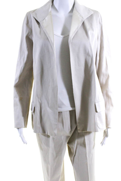 Cesare Fabbri Womens Khaki Cotton Open Front Blazer Pants Suit Set Size 42 44