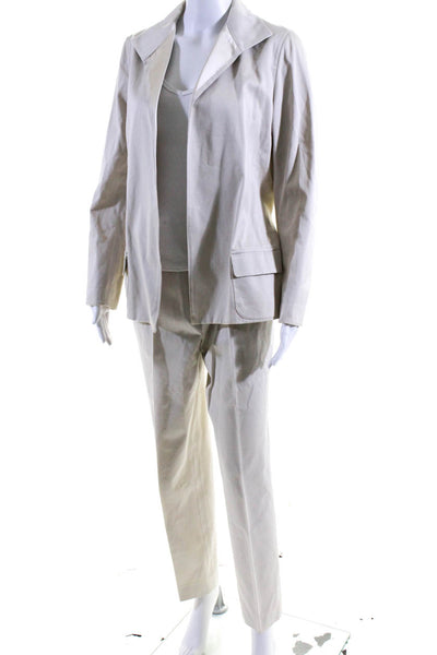 Cesare Fabbri Womens Khaki Cotton Open Front Blazer Pants Suit Set Size 42 44