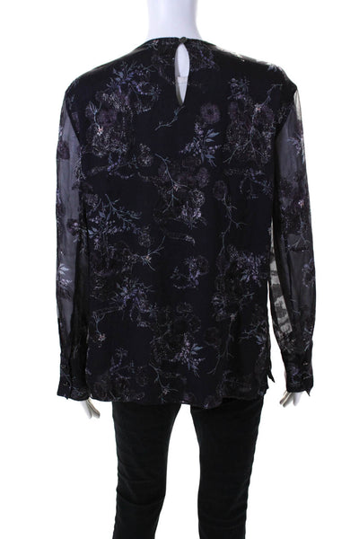 Grey Jason Wu Womens Silk Floral Print Long Sleeves Blouse Purple Size 6