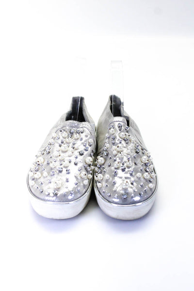 Stuart Weitzman Womens Pearl Studded Slide On Casual Sneakers Silver Size 5