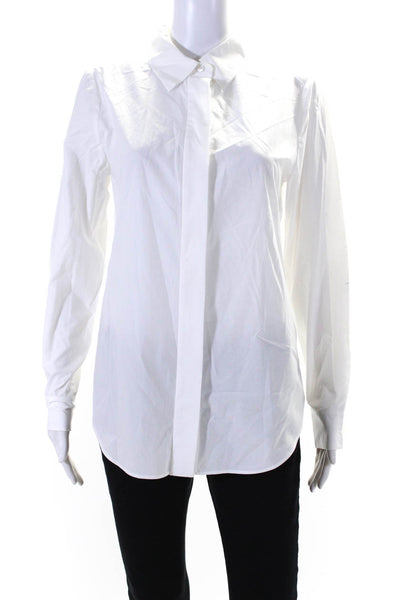 Toccin Womens Collared Rounded Hem Long Sleeve Button Up Blouse Top White Size 4