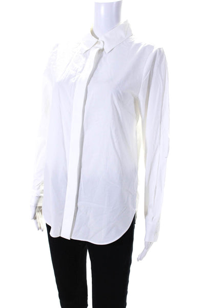 Toccin Womens Collared Rounded Hem Long Sleeve Button Up Blouse Top White Size 4