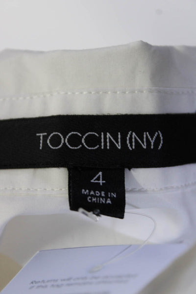 Toccin Womens Collared Rounded Hem Long Sleeve Button Up Blouse Top White Size 4