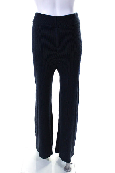 Toccin Womens Knit Unlined  Elastic Waist High-Rise Flare Pants Navy Size S