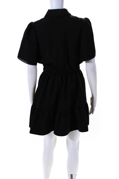 LDT Womens Collared Short Sleeve Button Up Blouse Top + Skirt Set Black Size 2