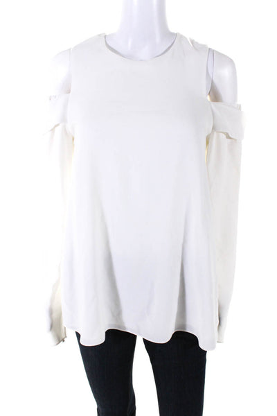 Tibi Womens White Crew Neck Cold Shoulder Long Sleeve Blouse Top Size S