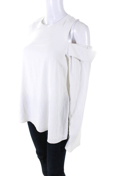 Tibi Womens White Crew Neck Cold Shoulder Long Sleeve Blouse Top Size S