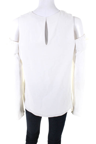 Tibi Womens White Crew Neck Cold Shoulder Long Sleeve Blouse Top Size S