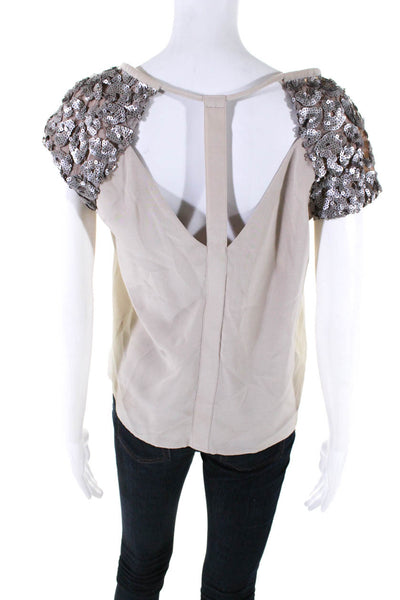 BCBGMAXAZRIA Women's Halter Neck Sequin Sleeveless Blouse Beige Size S