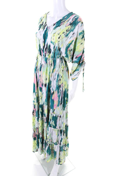 MELISSA MCCARTHY SEVEN7 Womens Short Sleeves Tiered Maxi Dress Multicolor Size S