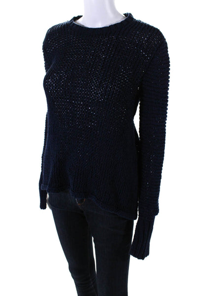 BCBG Max Azria Womens Loose Knit Crew Neck Pullover Sweater Navy Size XS