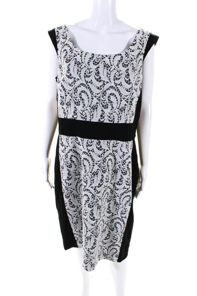 Lafayette 148 New York Womens Embroidered Front Dress Black White Size 14