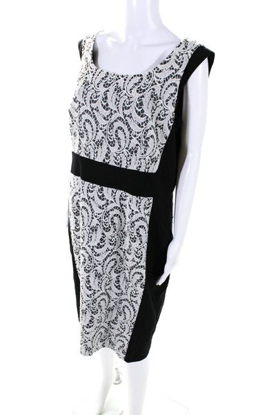 Lafayette 148 New York Womens Embroidered Front Dress Black White Size 14