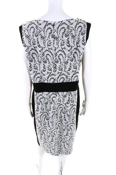 Lafayette 148 New York Womens Embroidered Front Dress Black White Size 14