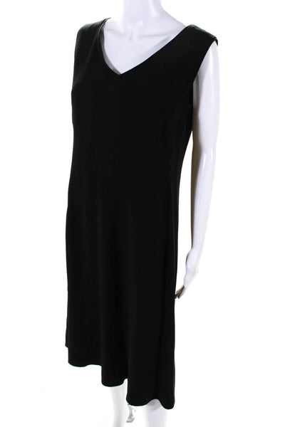 Caroline Charles Womens Crepe V-Neck Sleeveless A-Line Dress Black Size UK12