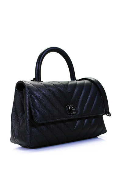 Chanel 2020 Womens Small Caviar Leather So Black Chevron Coco Handle Handbag