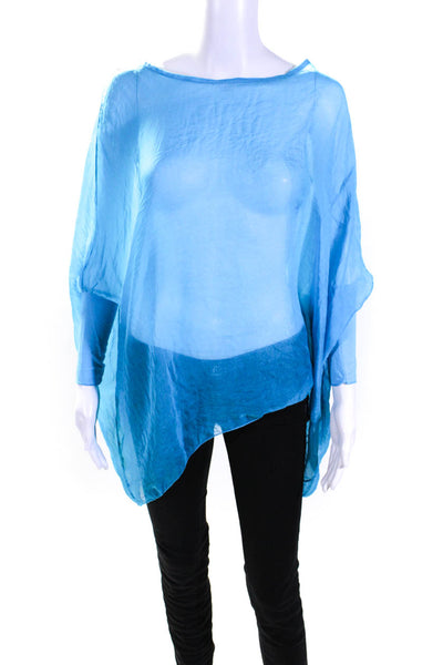 So Sia Womens Sheer Chiffon Short Dolman Sleeve Top Blouse Blue Size Medium