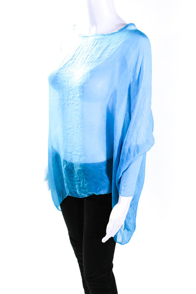 So Sia Womens Sheer Chiffon Short Dolman Sleeve Top Blouse Blue Size Medium