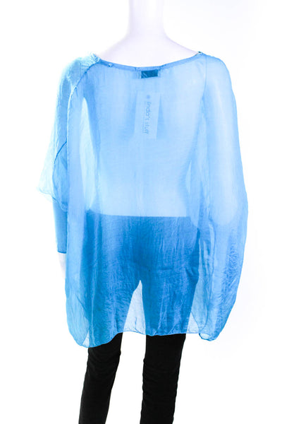 So Sia Womens Sheer Chiffon Short Dolman Sleeve Top Blouse Blue Size Medium