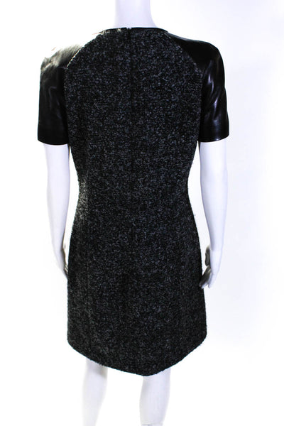 Michael Kors Womens Faux Leather Short Sleeve Tweed Sheath Dress Black Gray Sz 8