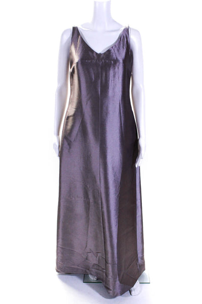 Michael Akers Womens V Neck Sleeveless Satin Taffeta Midi Dress Purple Size 8