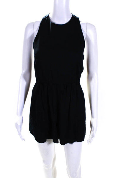 Alice + Olivia Womens Crew Neck Racerback Sleeveless Romper Navy Blue Size 0