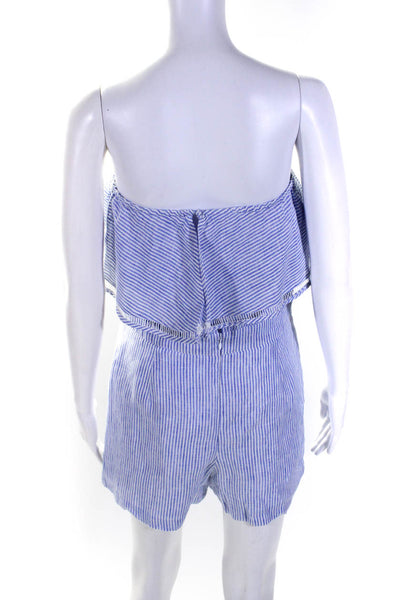 Karina Grimaldi Womens Linen Ruffle Trim Off The Shoulder Romper Blue Size S