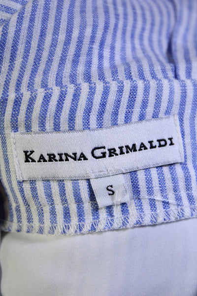 Karina Grimaldi Womens Linen Ruffle Trim Off The Shoulder Romper Blue Size S