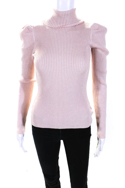 525 America Womens Metallic Stretch Knit Pullover Turtleneck Top Pink Size XS