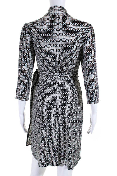 Laundry by Design Womens Collared Abstract Knit Wrap Dress White Black Small