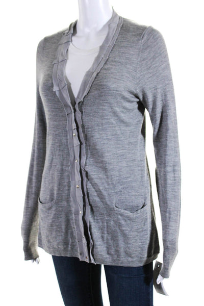 Elie Tahari Womens Button Front V Neck Cardigan Sweater Gray Wool Size Medium